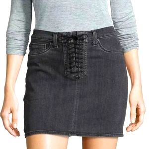 Hudson NWT Womans High Rise Bullocks Black Denim Lace‎ Up Mini Skirt Size 28
